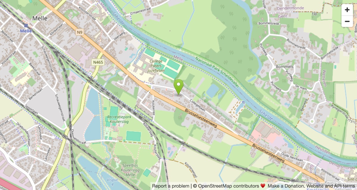 Kaart met de ligging van De Praatdoos, Collegebaan 4b, 9090 Merelbeke-Melle